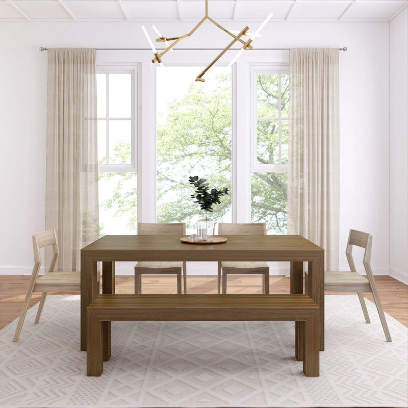 Modern Dining Set with Bench + 4 Chairs Dining Set Plank+Beam 