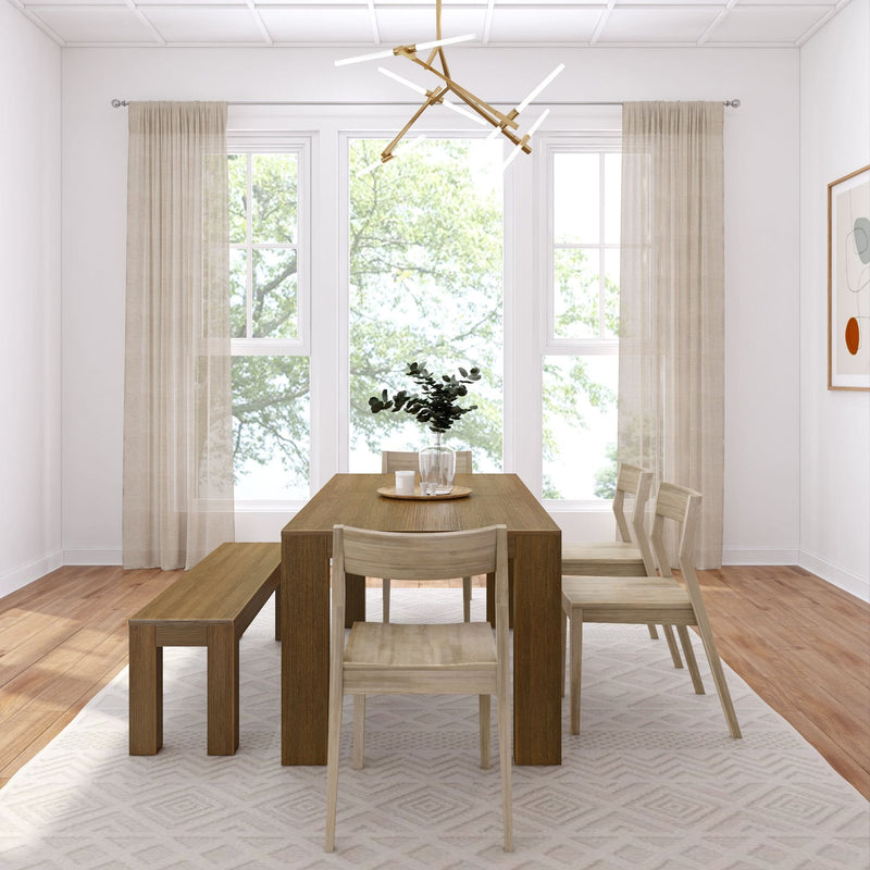 Modern Dining Set with Bench + 4 Chairs Dining Set Plank+Beam 