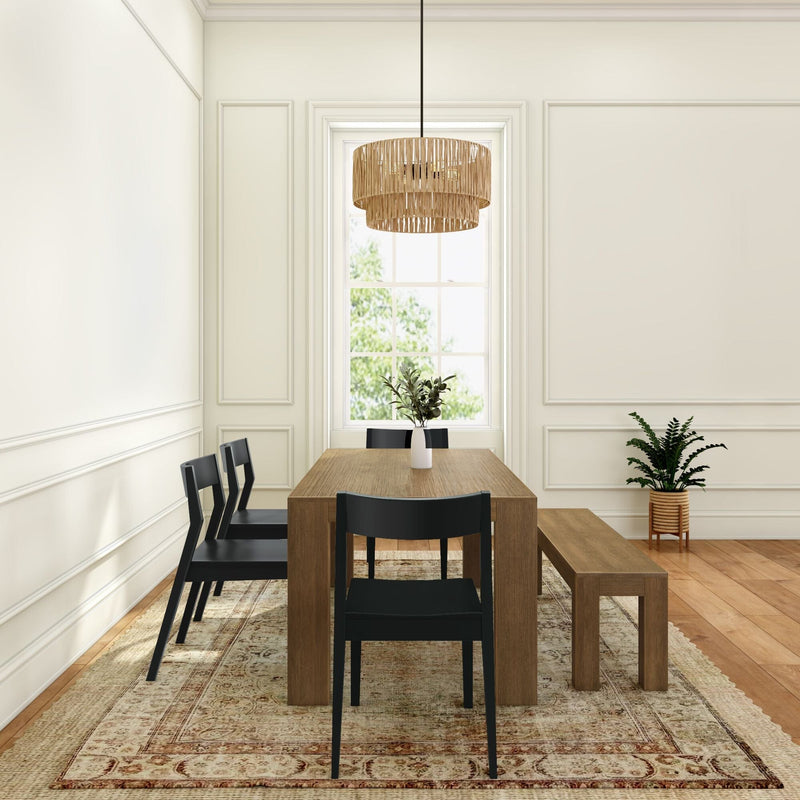 Modern Dining Set with Bench + 4 Chairs Dining Set Plank+Beam 