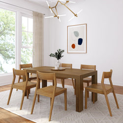 72" Modern Solid Wood Dining Table Set + 6 Chairs Dining Set Plank+Beam Pecan Wirebrush Pecan 