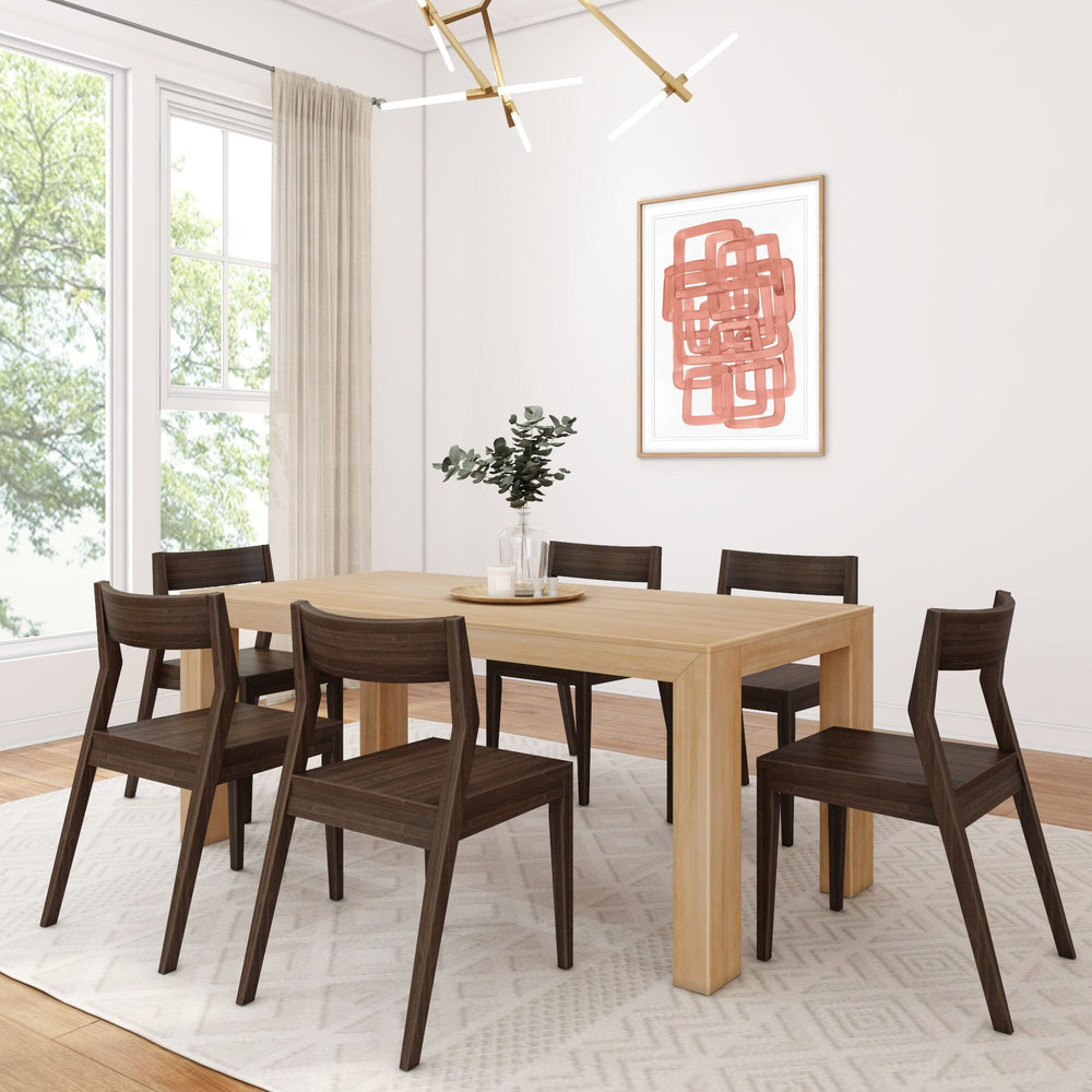 2772MC1008-150 : Dining Set 72" Modern Solid Wood Dining Table Set, Blonde Wirebrush, + 6 Chairs Walnut