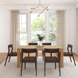 2772MC1008-150 : Dining Set 72" Modern Solid Wood Dining Table Set, Blonde Wirebrush, + 6 Chairs Walnut