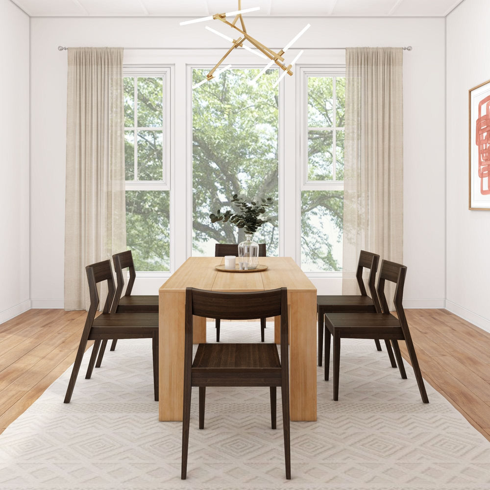 2772MC1008-150 : Dining Set 72" Modern Solid Wood Dining Table Set, Blonde Wirebrush, + 6 Chairs Walnut