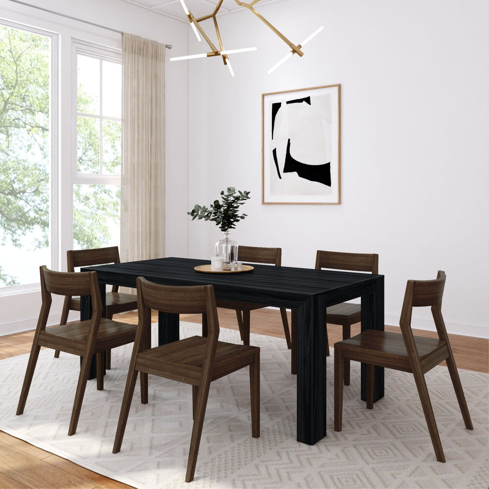 Modern Solid Wood Dining Set with 6 Walnut Chairs Dining Set Plank+Beam Black Wirebrush 