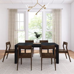 Modern Solid Wood Dining Set with 6 Walnut Chairs Dining Plank+Beam 