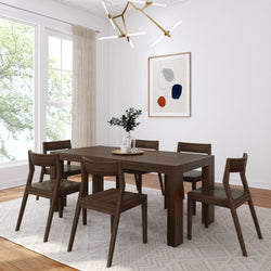 Modern Solid Wood Dining Set with 6 Walnut Chairs Dining Set Plank+Beam Walnut Wirebrush 