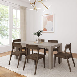 Modern Solid Wood Dining Set with 6 Walnut Chairs Dining Set Plank+Beam Seashell Wirebrush 