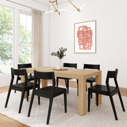 2772MC1170-150 : Dining Set 72" Modern Solid Wood Dining Table Set, Blonde Wirebrush, + 6 Chairs Black