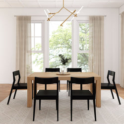 2772MC1170-150 : Dining Set 72" Modern Solid Wood Dining Table Set, Blonde Wirebrush, + 6 Chairs Black