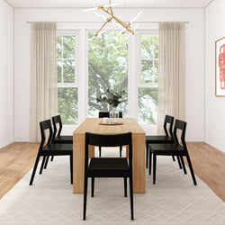 2772MC1170-150 : Dining Set 72" Modern Solid Wood Dining Table Set, Blonde Wirebrush, + 6 Chairs Black