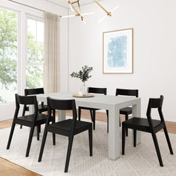 Modern Dining Set with Black Chairs - 72" Dining Set Plank+Beam Coastal White 