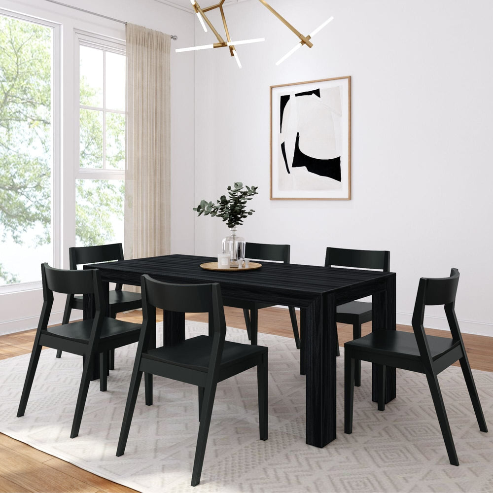Modern Solid Wood Dining Set with 6 Black Chairs Dining Set Plank+Beam Black Wirebrush 