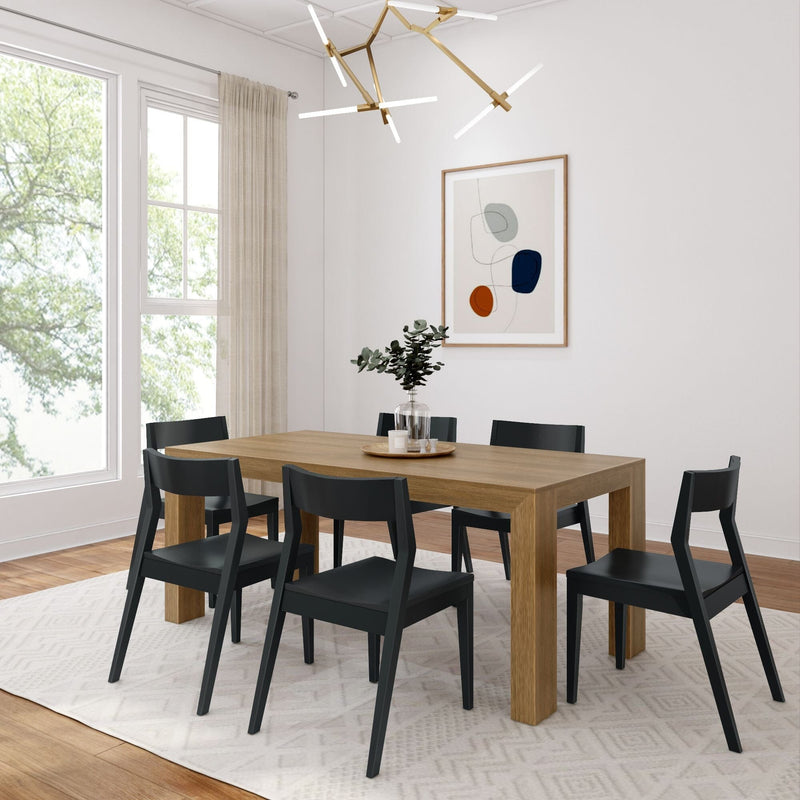 Modern Dining Set with Black Chairs - 72" Dining Set Plank+Beam Pecan Wirebrush 