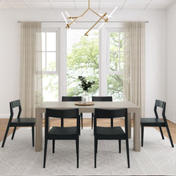 Modern Solid Wood Dining Set with 6 Black Chairs Dining Plank+Beam 