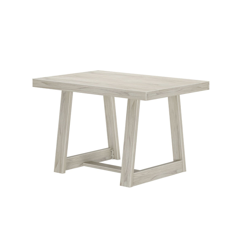 Light wood counter stool with rectangular seat, angled legs and footrest, modern Scandinavian design