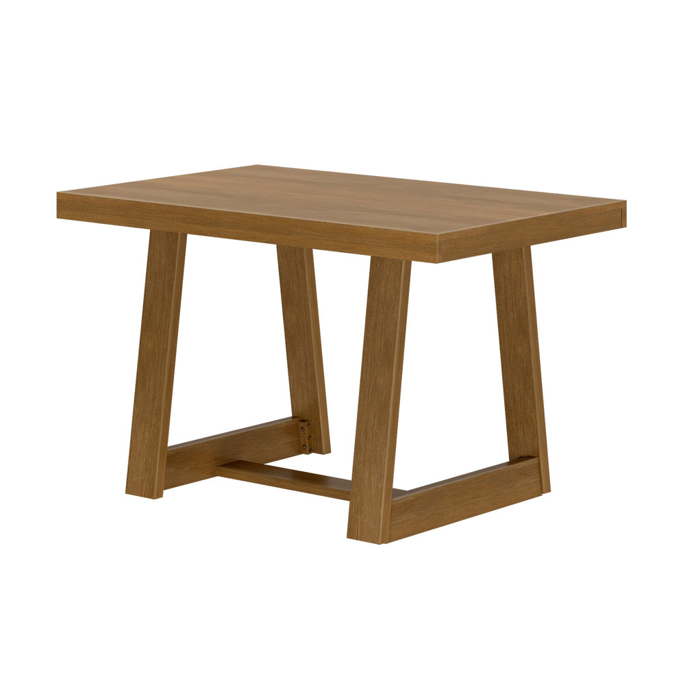 Wooden dining table with modern design, ideal for contemporary living spaces.