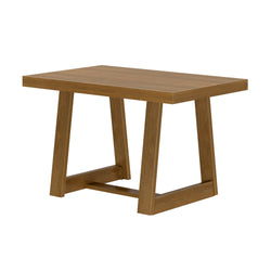 Wooden dining table with modern design, ideal for contemporary living spaces.