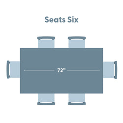 Top view of 72-inch rectangular dining table with seating for six chairs