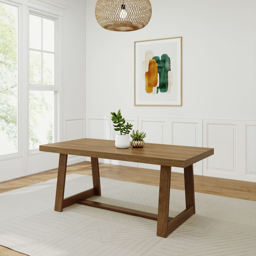 Classic Solid Wood Dining Table - 72" Dining Plank+Beam Pecan Wirebrush 