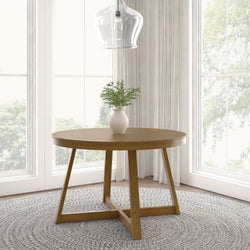 Classic Solid Wood Round Dining Table Dining Table Plank+Beam Pecan Wirebrush 