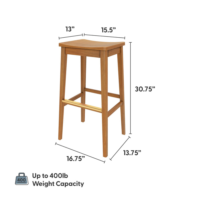 Wooden bar stool with dimensions and 400lb weight capacity.