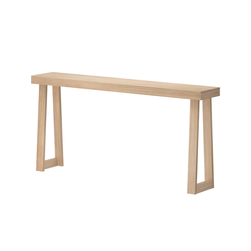 Natural wood console table with minimalist design for living room or hallway furniture.