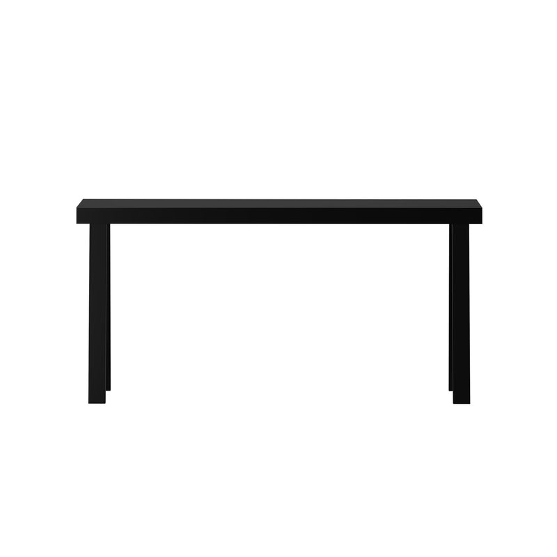 Minimalist black table with sleek legs and modern design.