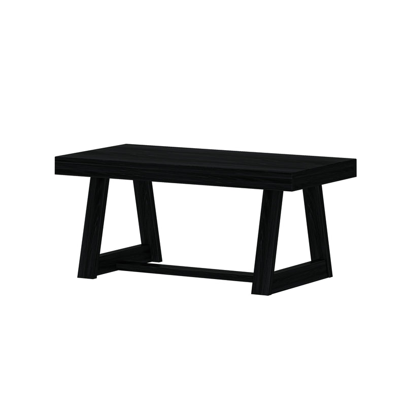 Black wooden modern coffee table with sleek rectangular design.