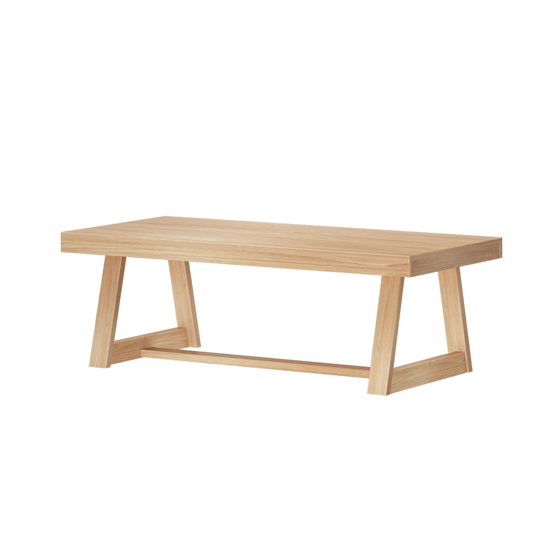 Modern wooden coffee table with sleek minimalist design.