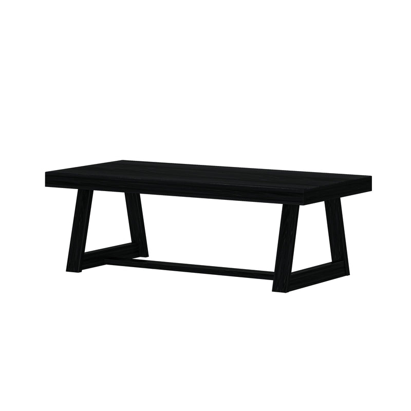 Modern black wooden coffee table with sleek design and sturdy legs, perfect for contemporary living rooms.