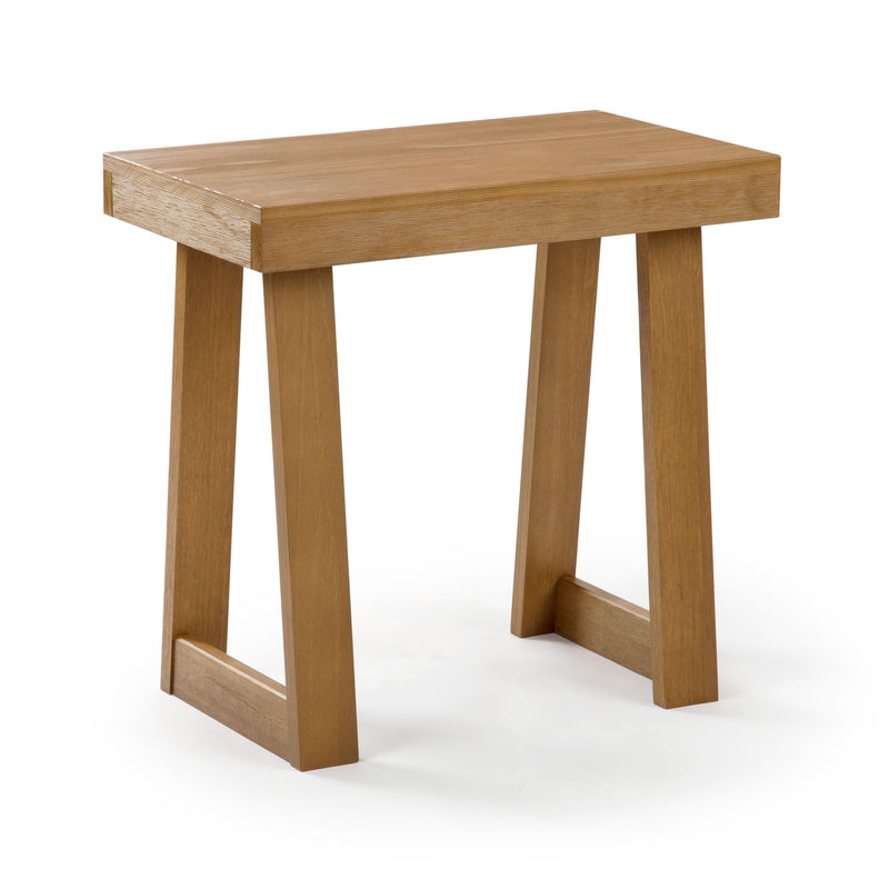 Modern wooden stool with sleek, minimalist design and natural finish.