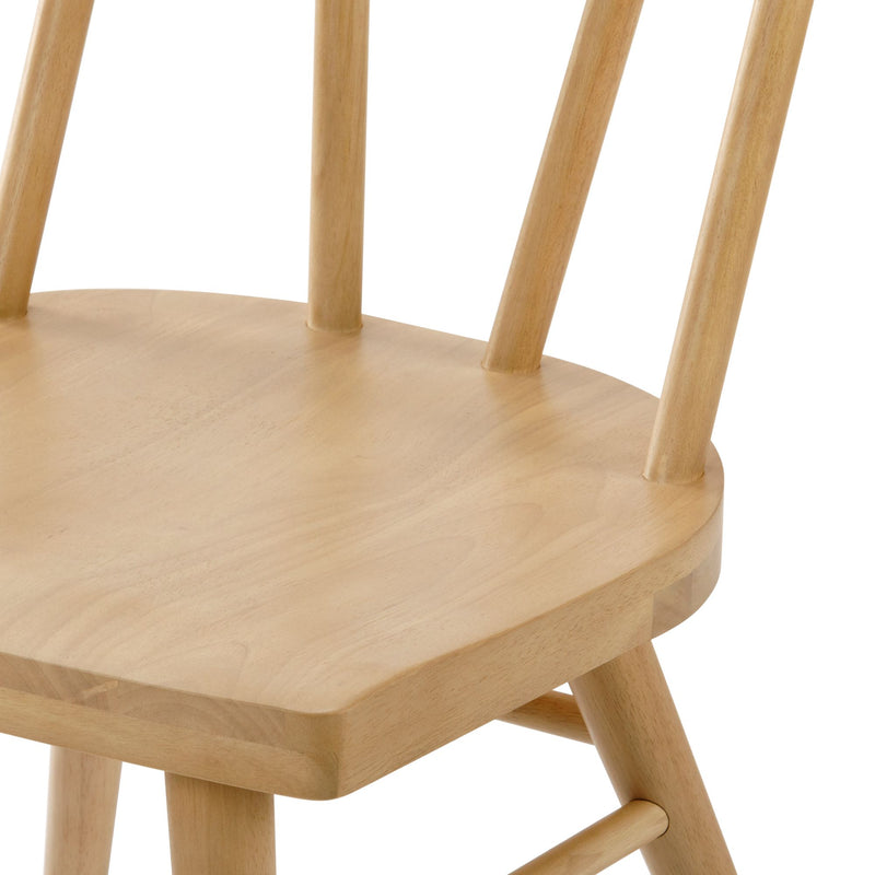 Natural wooden chair with a smooth finish and sturdy backrest, perfect for dining room or kitchen seating solutions.