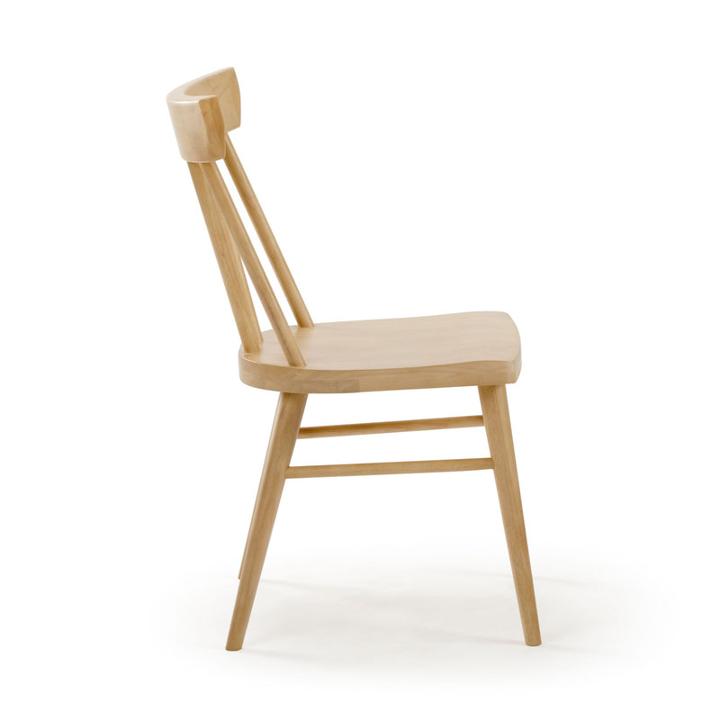 Wooden spindle back chair, light wood finish, side view - minimalist furniture design.