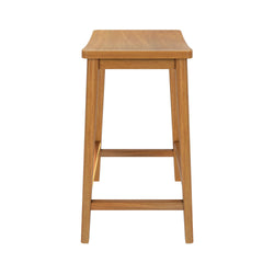Light oak wooden bar stool with contoured rectangular seat and footrest, mid-century modern kitchen counter stool