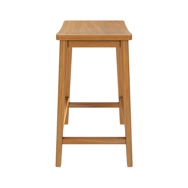 Light oak wooden bar stool with contoured rectangular seat and footrest, mid-century modern kitchen counter stool