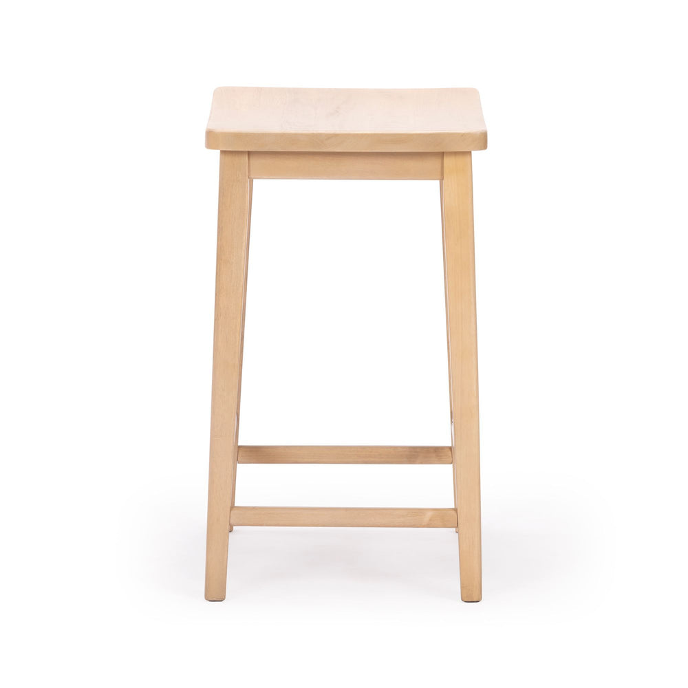 Natural wood bar stool with simple design and flat seat, perfect for modern and minimalist decor.