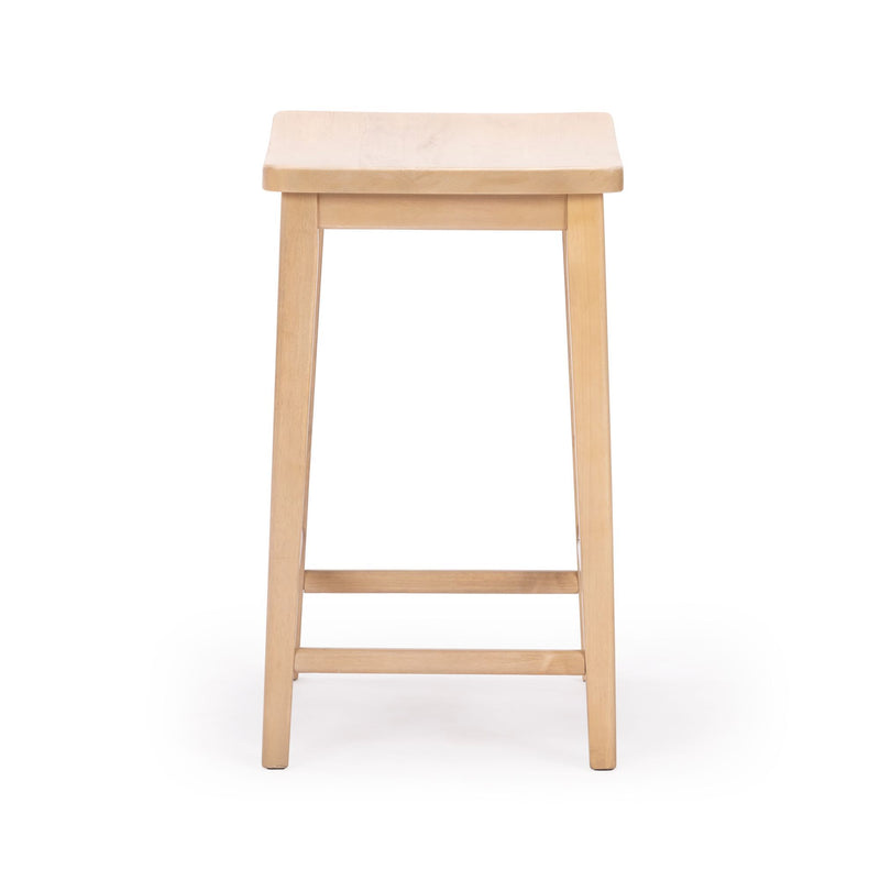 Natural wood bar stool with simple design and flat seat, perfect for modern and minimalist decor.