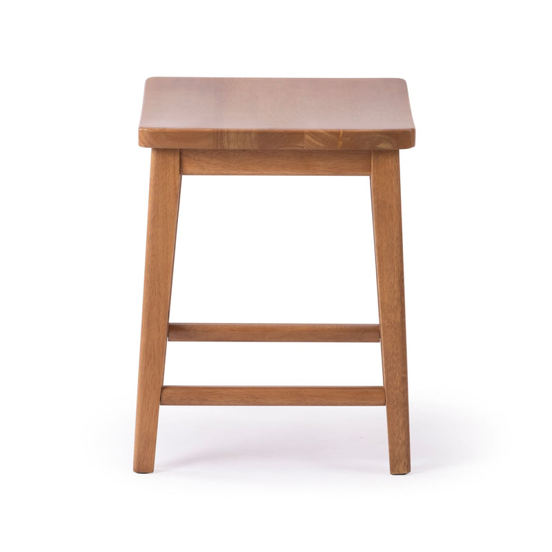Backless natural wood stool with square seat, tapered legs and footrest — mid-century modern kitchen counter or bar stool