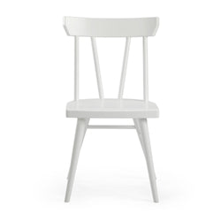 White wooden dining chair with minimalist design suitable for modern interiors.