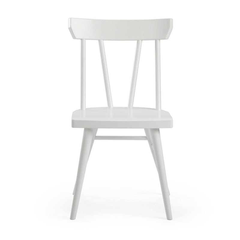 White wooden dining chair with minimalist design suitable for modern interiors.