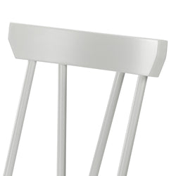 Wooden chair backrest in light gray color with simple spindle design.
