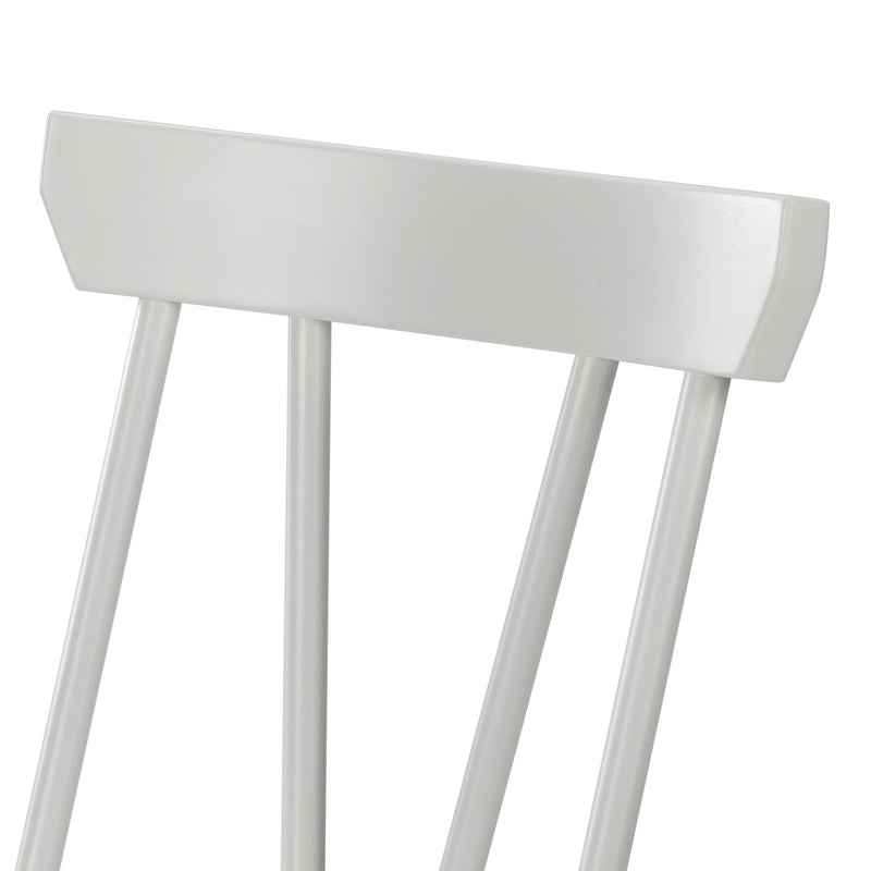 Wooden chair backrest in light gray color with simple spindle design.
