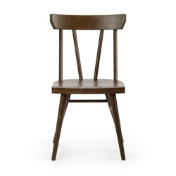 Mid-century modern wooden dining chair with a dark walnut finish and minimalist design.
