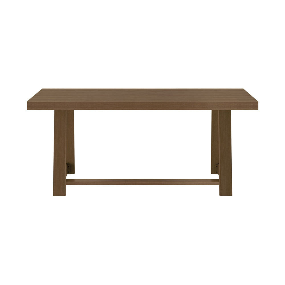 Modern wooden dining table with sturdy legs and sleek design.