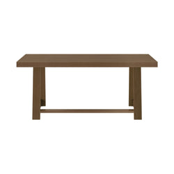 Modern wooden dining table with sturdy legs and sleek design.