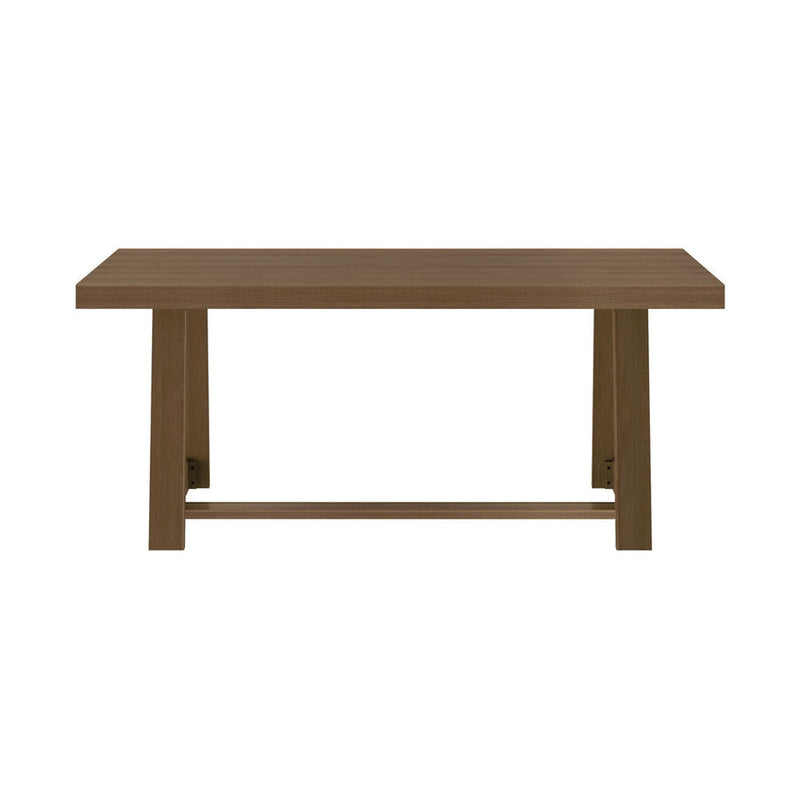 Modern wooden dining table with sturdy legs and sleek design.