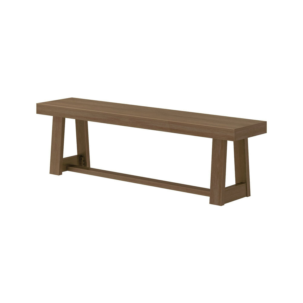 Wooden dining bench with modern design and natural finish.