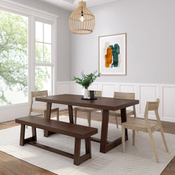Classic Dining Set with Bench + 4 Chairs Dining Set Plank+Beam Walnut Wirebrush Blonde 