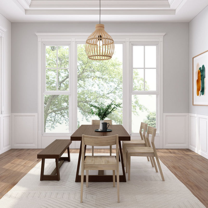 Classic Dining Set with Bench + 4 Chairs Dining Set Plank+Beam 