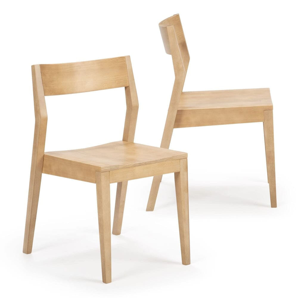 Wooden dining chairs in a modern design, featuring a natural finish and sleek lines, ideal for contemporary home decor.